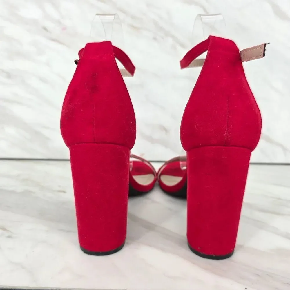 DREAM‎ PAIRS Women's Platform Chunky Block Heels Ankle Strap Red SIZE 9.5